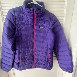 Patagonia Kids Violet Puffer Jacket with Red Trim